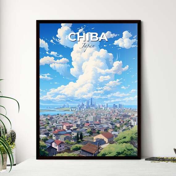 Chiba Japan City Skyline Tokyo Bay View Illustrated Travel Poster
