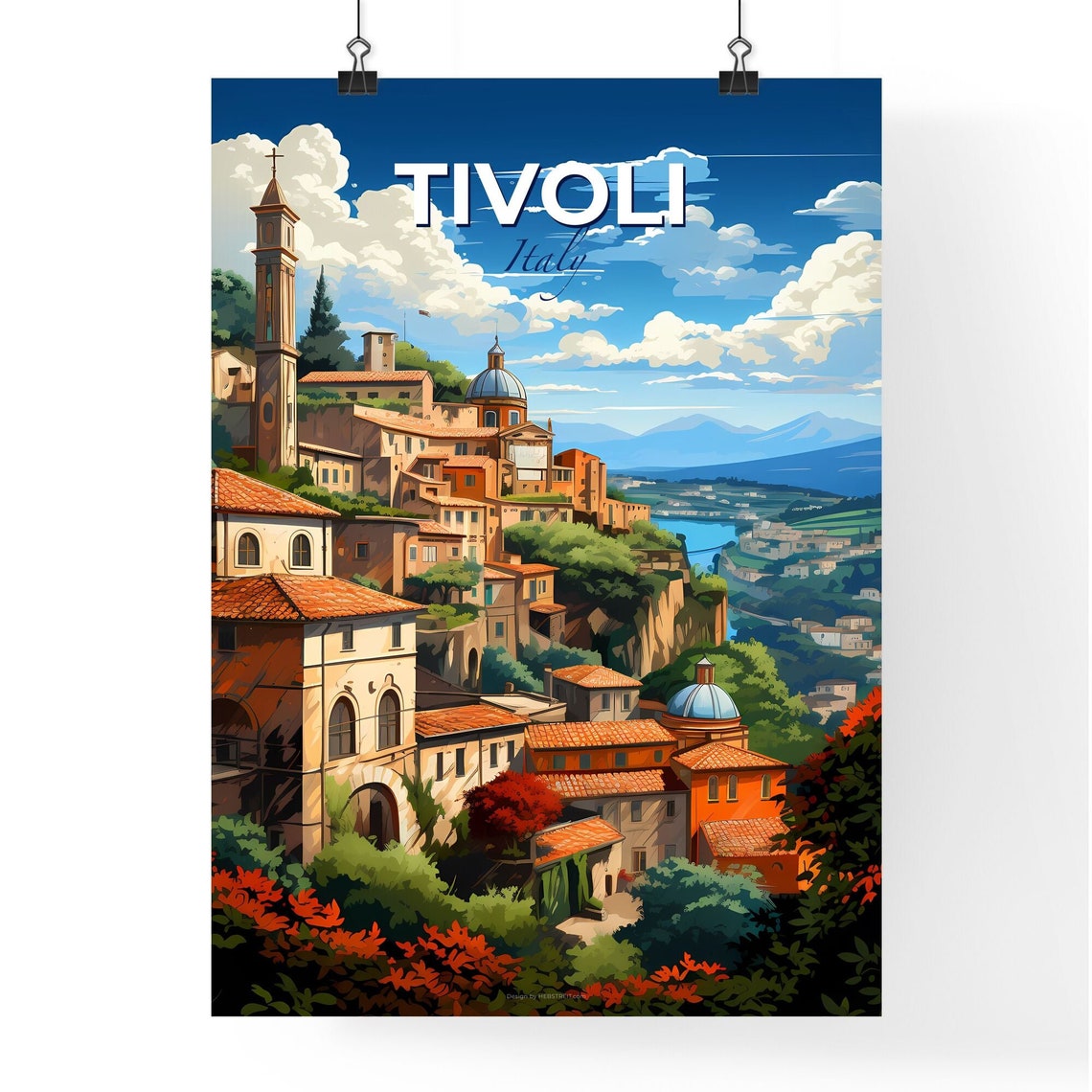 Tivoli Italy Hillside Old Town Towers Domes Red Roofs Poster - Image 4