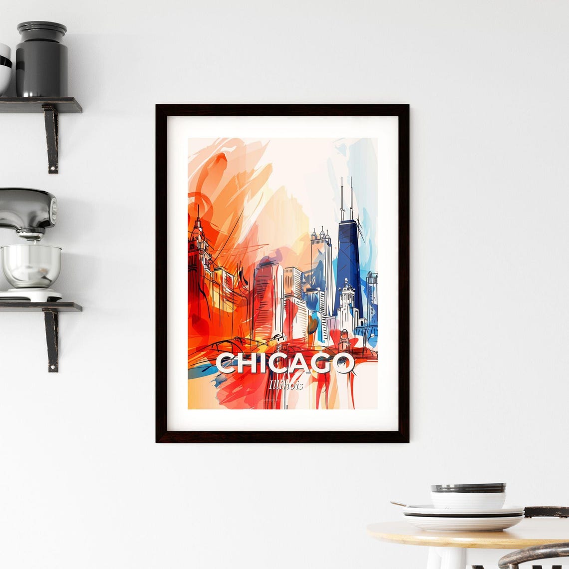 Chicago Illinois Abstract Skyline Vivid Fiery Towers Art Poster - Image 2