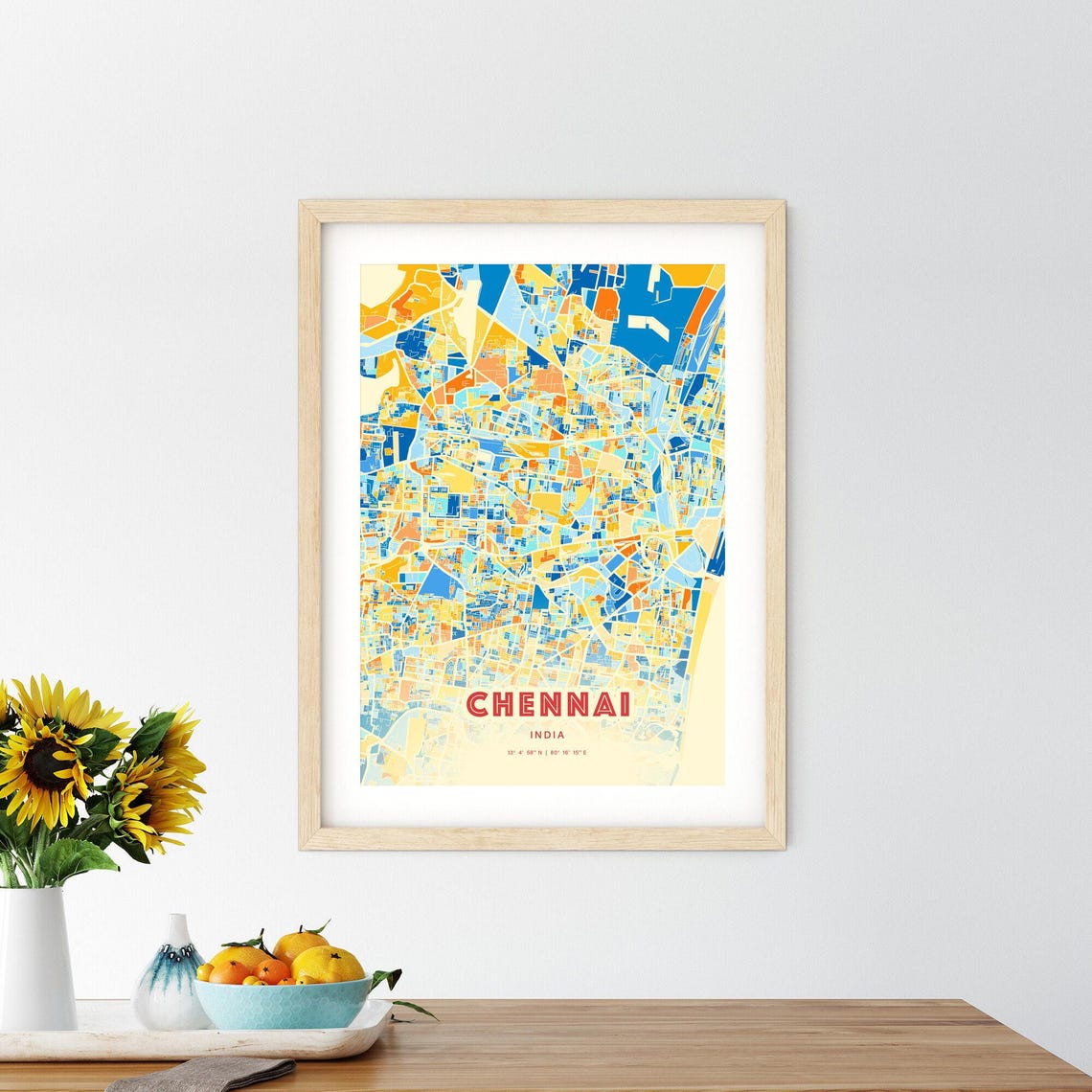 Chennai India Colorful Blue and Orange City Street Map Poster - Image 2