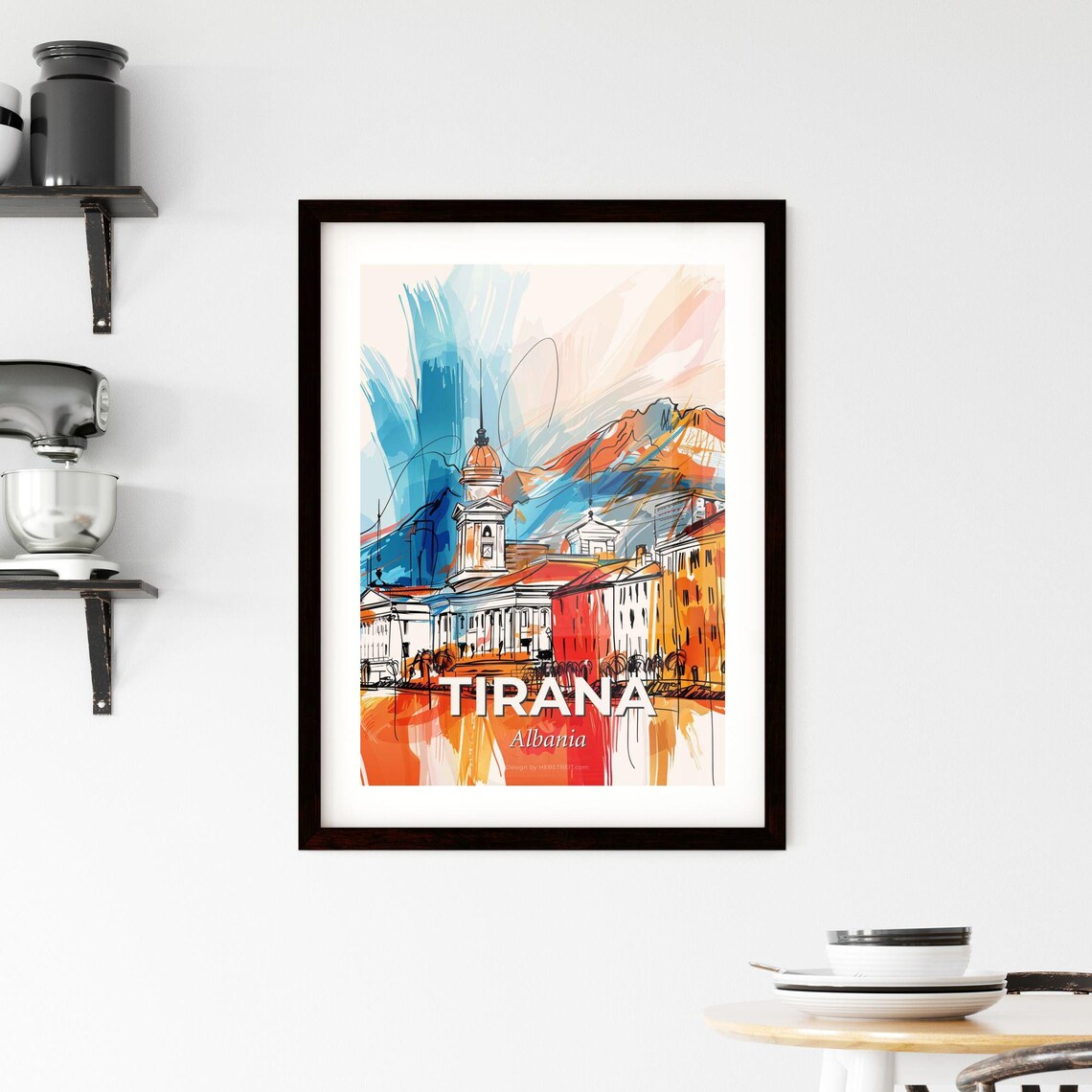 Tirana Albania Colorful Abstract Clock Tower Town Skyline Poster - Image 2