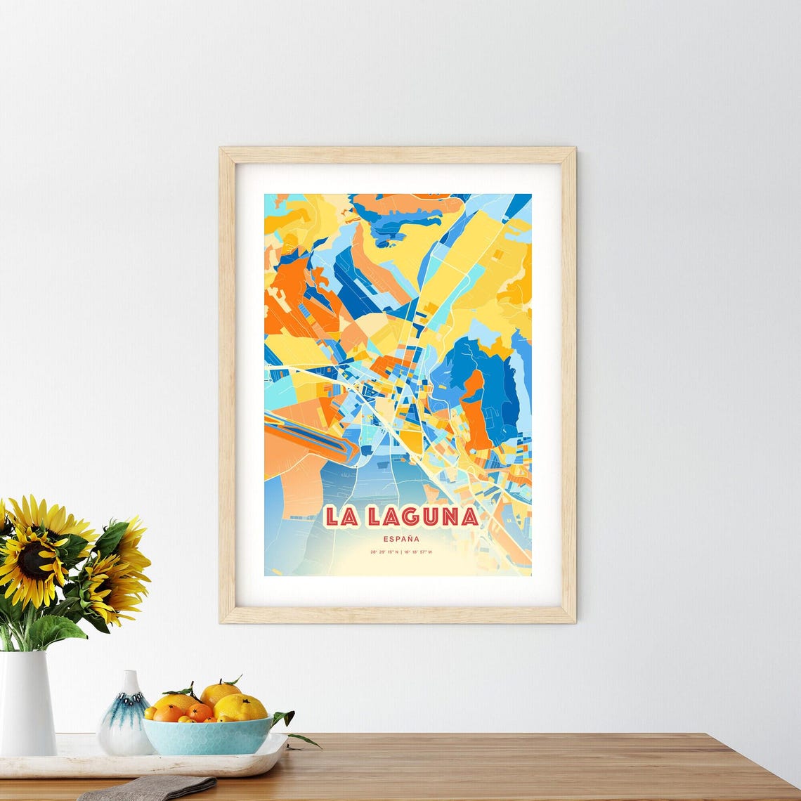 La Laguna Spain Modern Geometric Blue Orange City Map Art Poster - Image 2