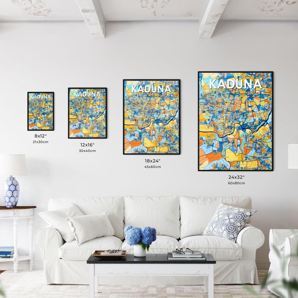 Kaduna Nigeria Vibrant Blue Orange City Street Map Art Poster - Image 3