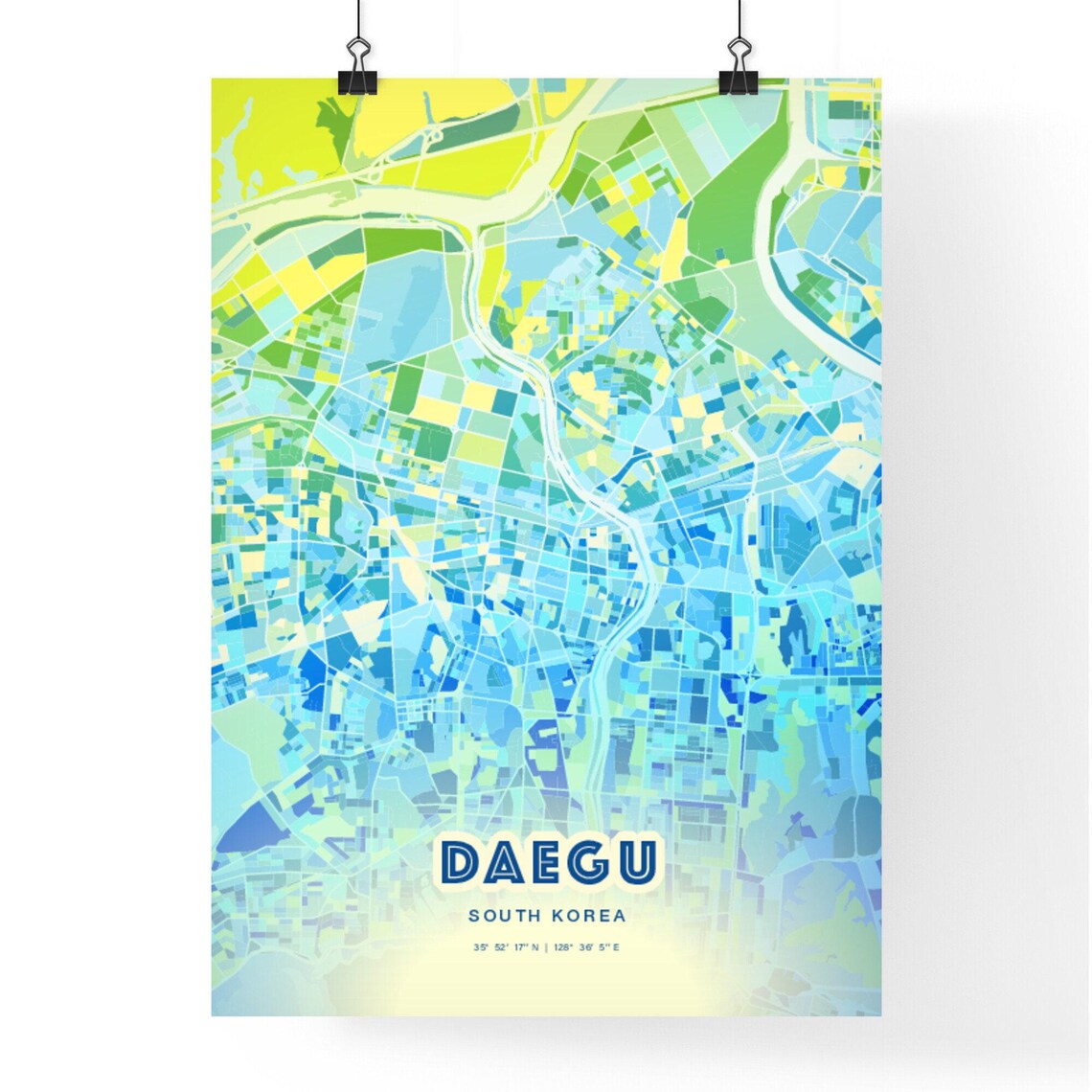 Cool Blue Street Map Art Poster of Daegu South Korea City Decor - Image 3
