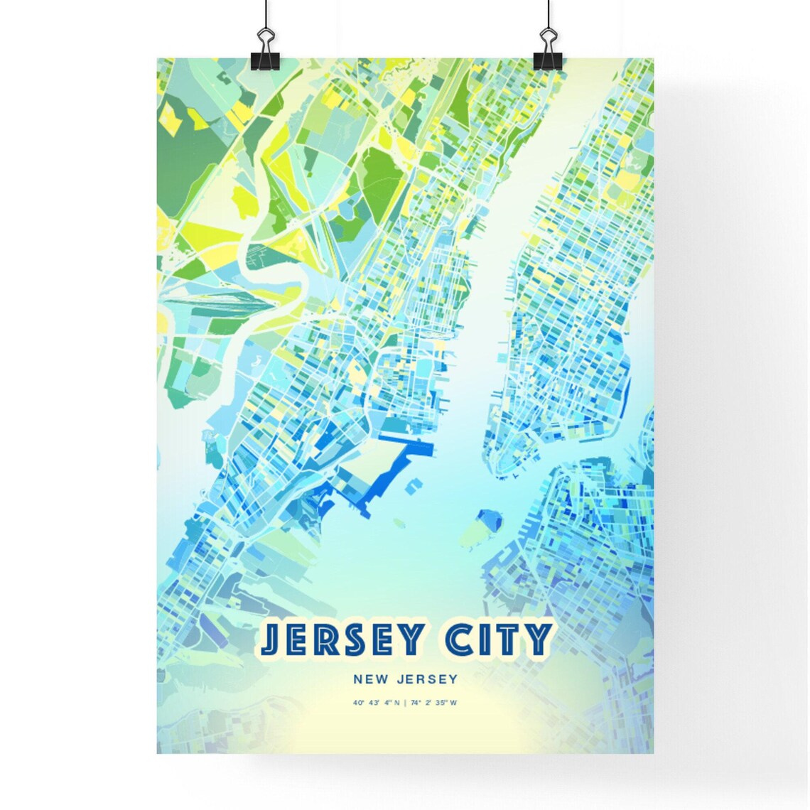 Jersey City New Jersey Bluish Gradient City Map Art Poster Customizable - Image 3