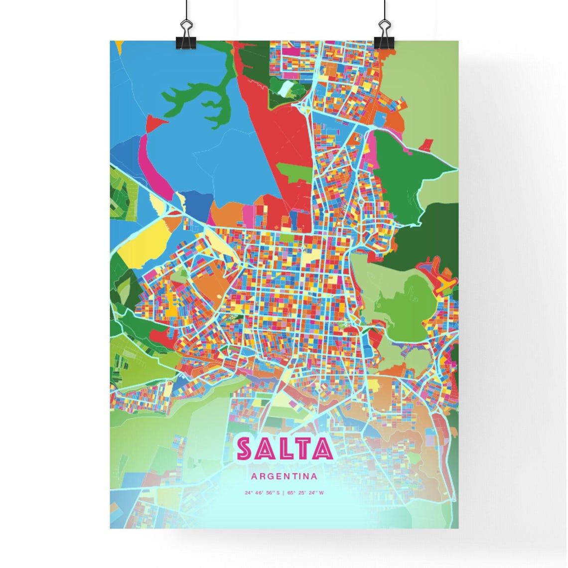 Salta Argentina Vibrant Crazy Colorful Mosaic City Map Poster - Image 3
