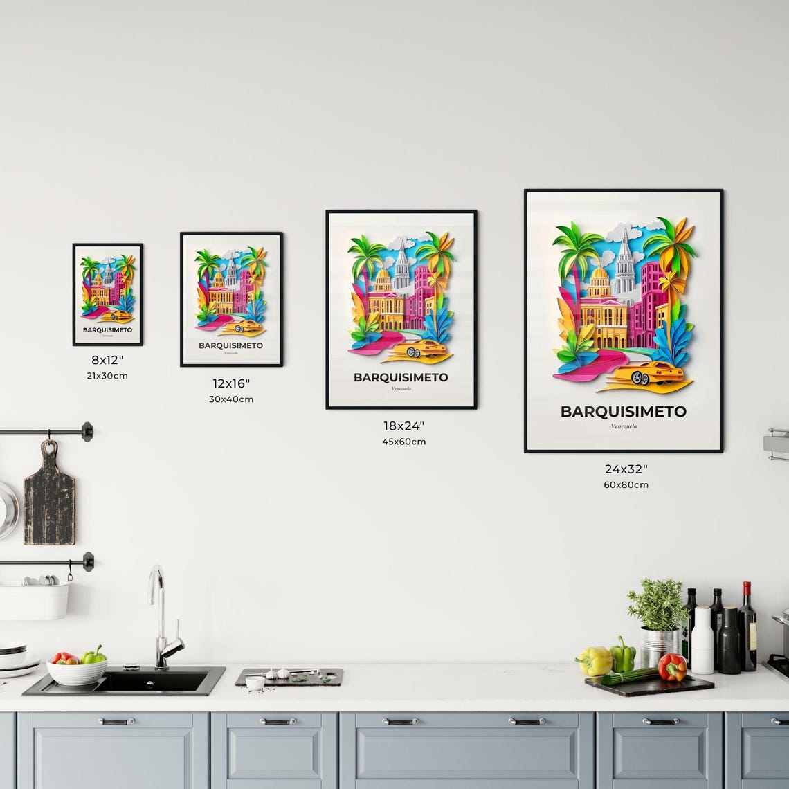 Barquisimeto Venezuela Cathedral Colorful Paper Cut Art Poster - Image 3