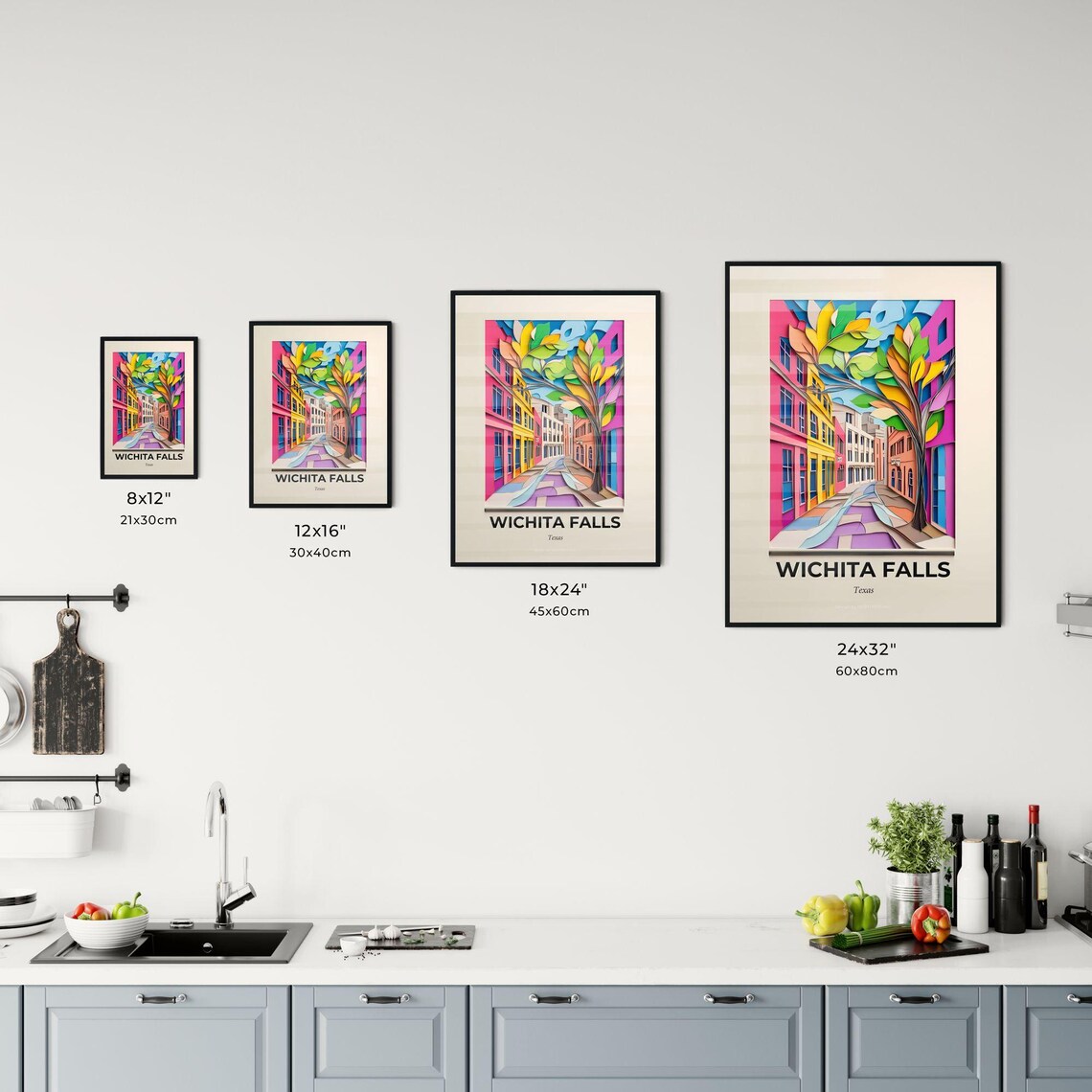 Wichita Falls Texas Paper Cut Colorful Downtown Street Travel Poster - Image 3