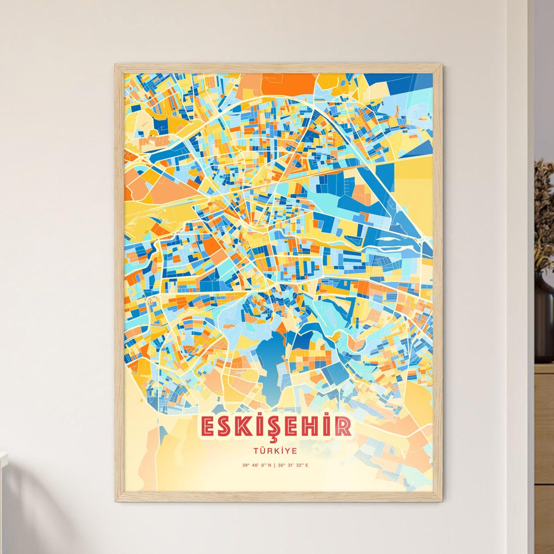 Colorful Blue and Orange Eskisehir Turkey Street Map Art City Poster - Image 3