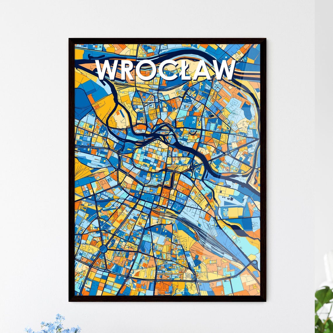 Wroclaw Poland Colorful Blue and Orange City Street Map Poster