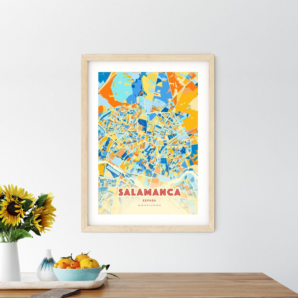 Salamanca Spain Modern Geometric Blue Orange City Map Art Poster - Image 2