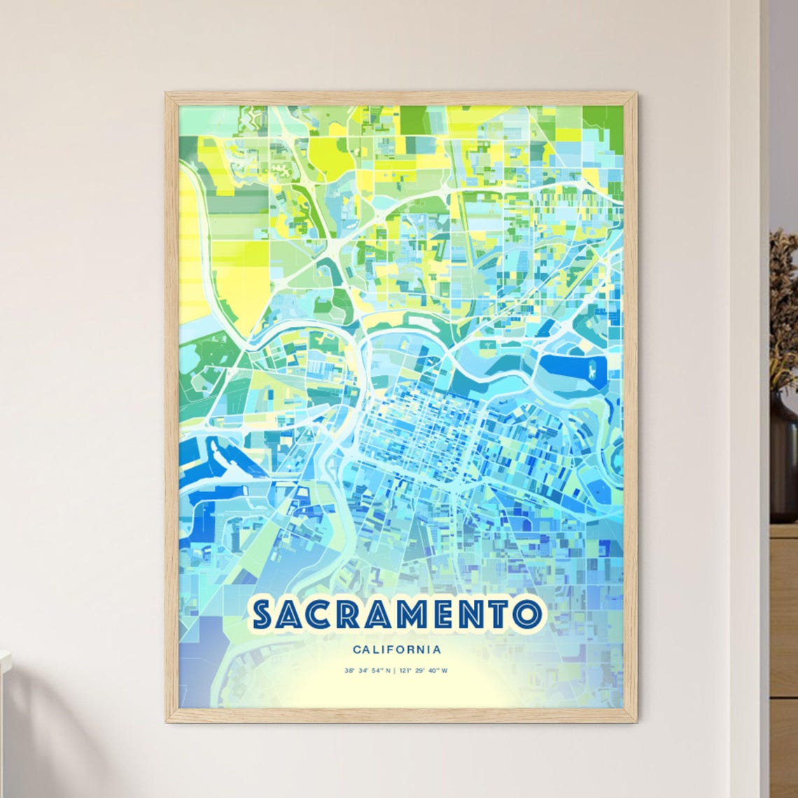 Sacramento California Bluish Gradient City Map Art Poster Customizable