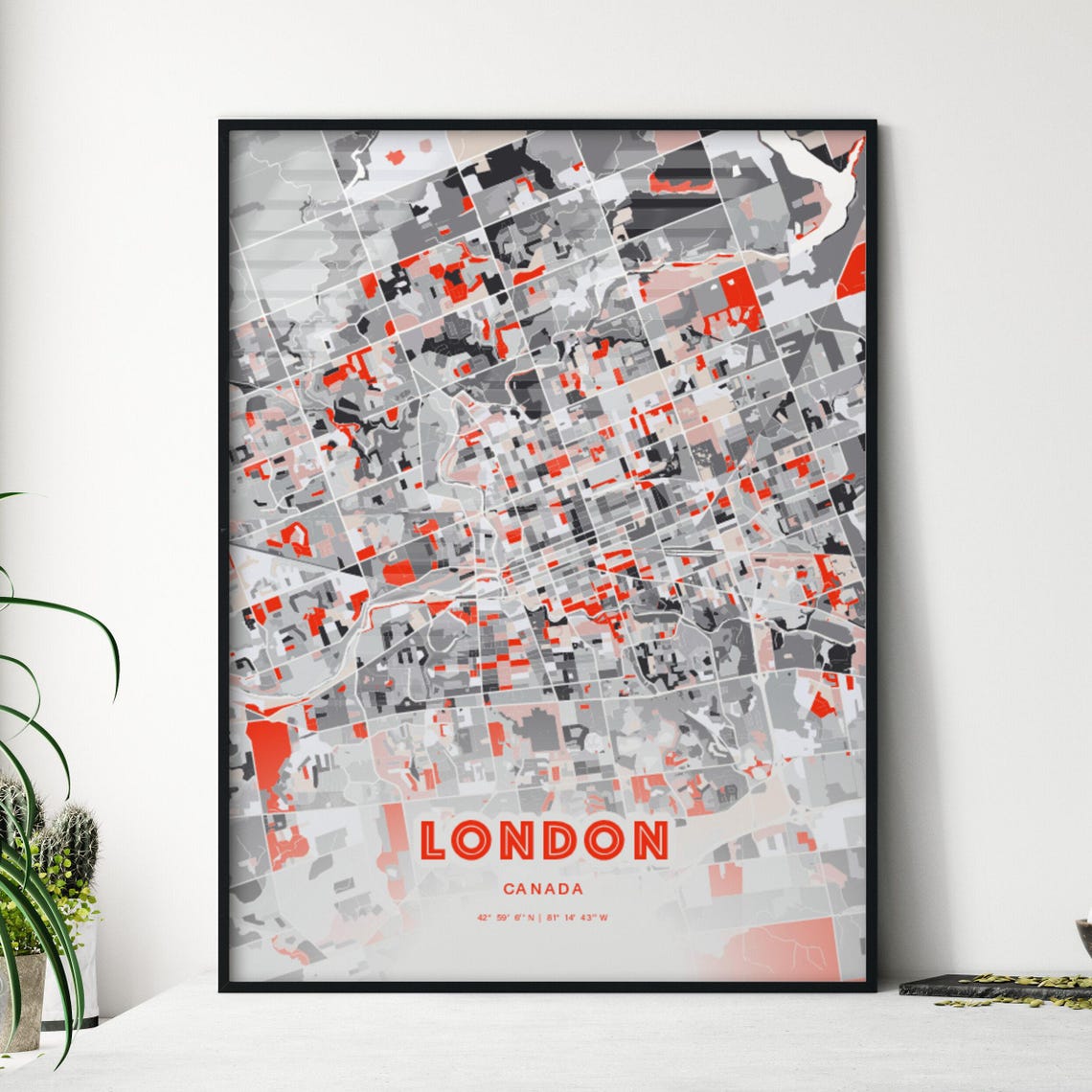 London Canada Expressive Bold Red City Street Map Artwork Poster