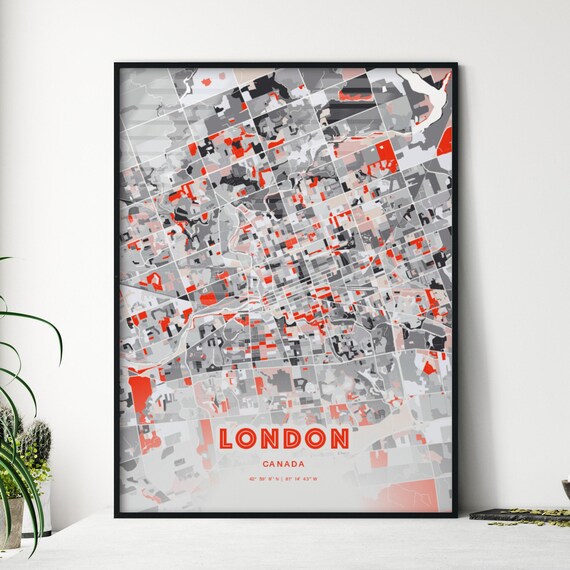 London Canada Expressive Bold Red City Street Map Artwork Poster