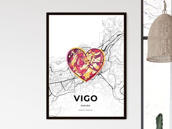 Vigo Galicia Spain Minimal City Map Colorful Heart Icon Art Poster