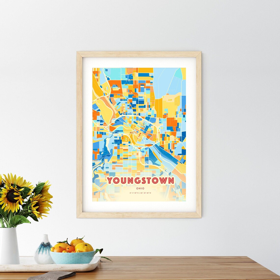 Abstract Youngstown Ohio Modern Colorful City Street Map Art Poster - Image 2