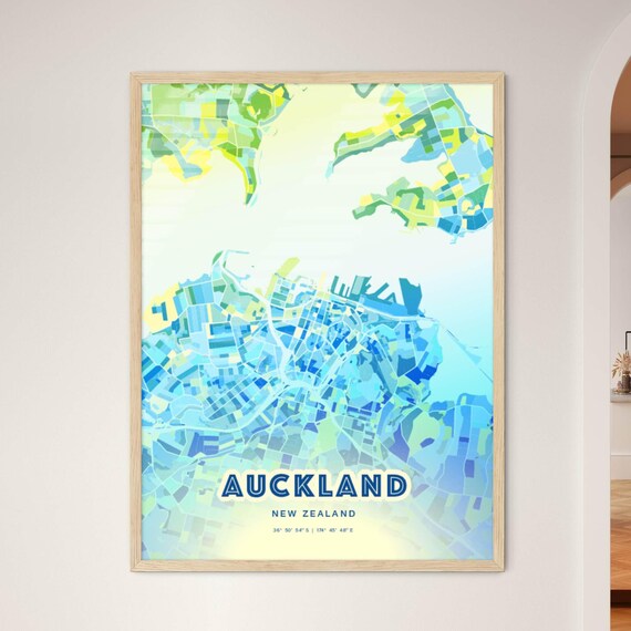 Auckland New Zealand Pastel Blue City Map Art with Coordinates Poster