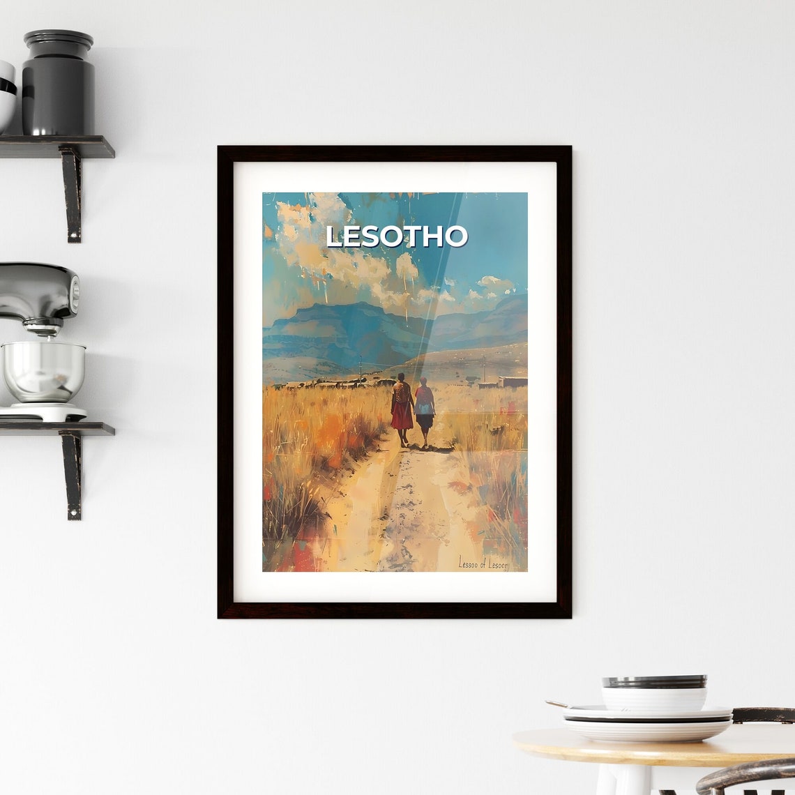Lesotho Africa Vibrant Painting Walking Path Tall Grass Mountains Travel Destinations Customizable - Image 2