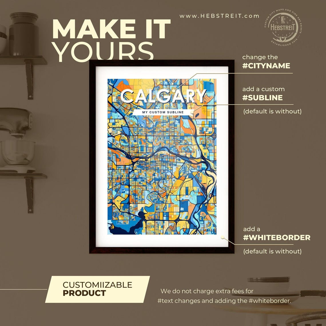 Custom Calgary Canada Vibrant Colorful City Street Map Art Poster - Image 2