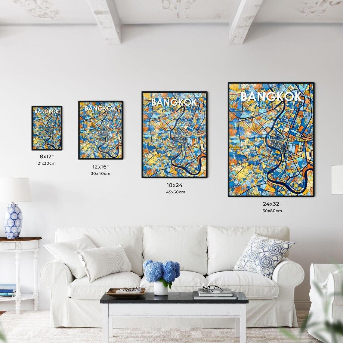 Bangkok Thailand Blue Orange City Map Poster Bold Modern Street Grid Art - Image 3