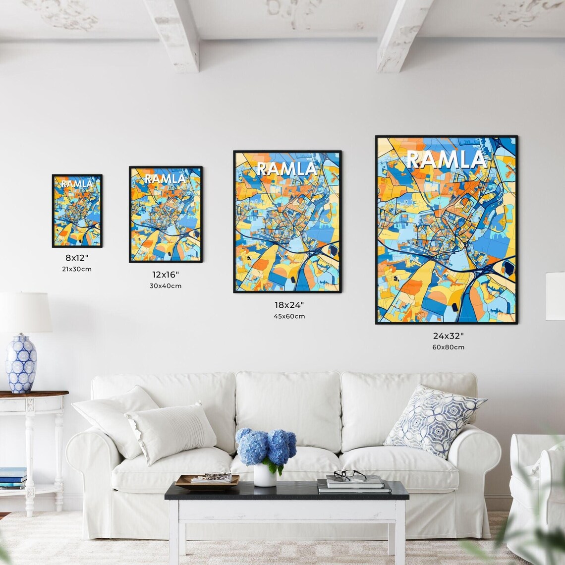 Ramla Israel Bold Colorful Vibrant City Street Map Art Poster - Image 3