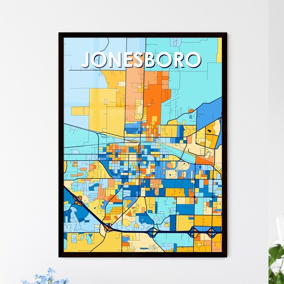 Colorful City Map Art Poster of Jonesboro Arkansas for Home Decor