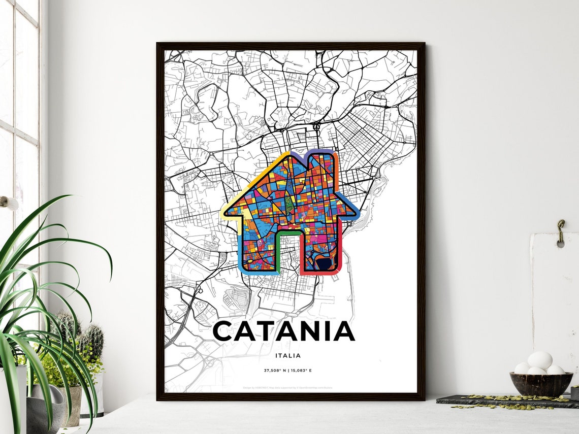 Catania Italy Where It All Began Heart Map Coordinates Poster - Image 3