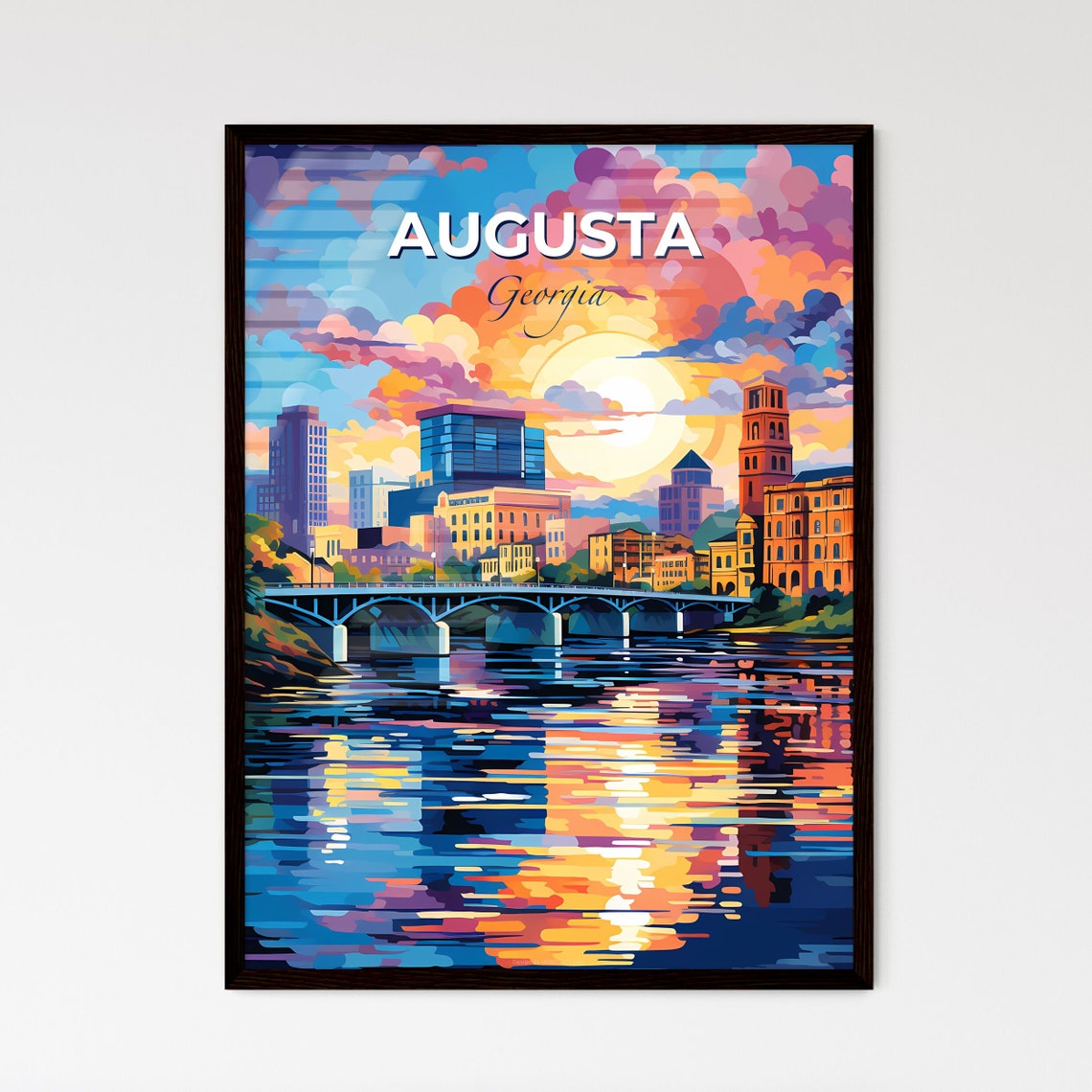 Augusta Georgia River City Sunset Bridge Reflection Art Poster