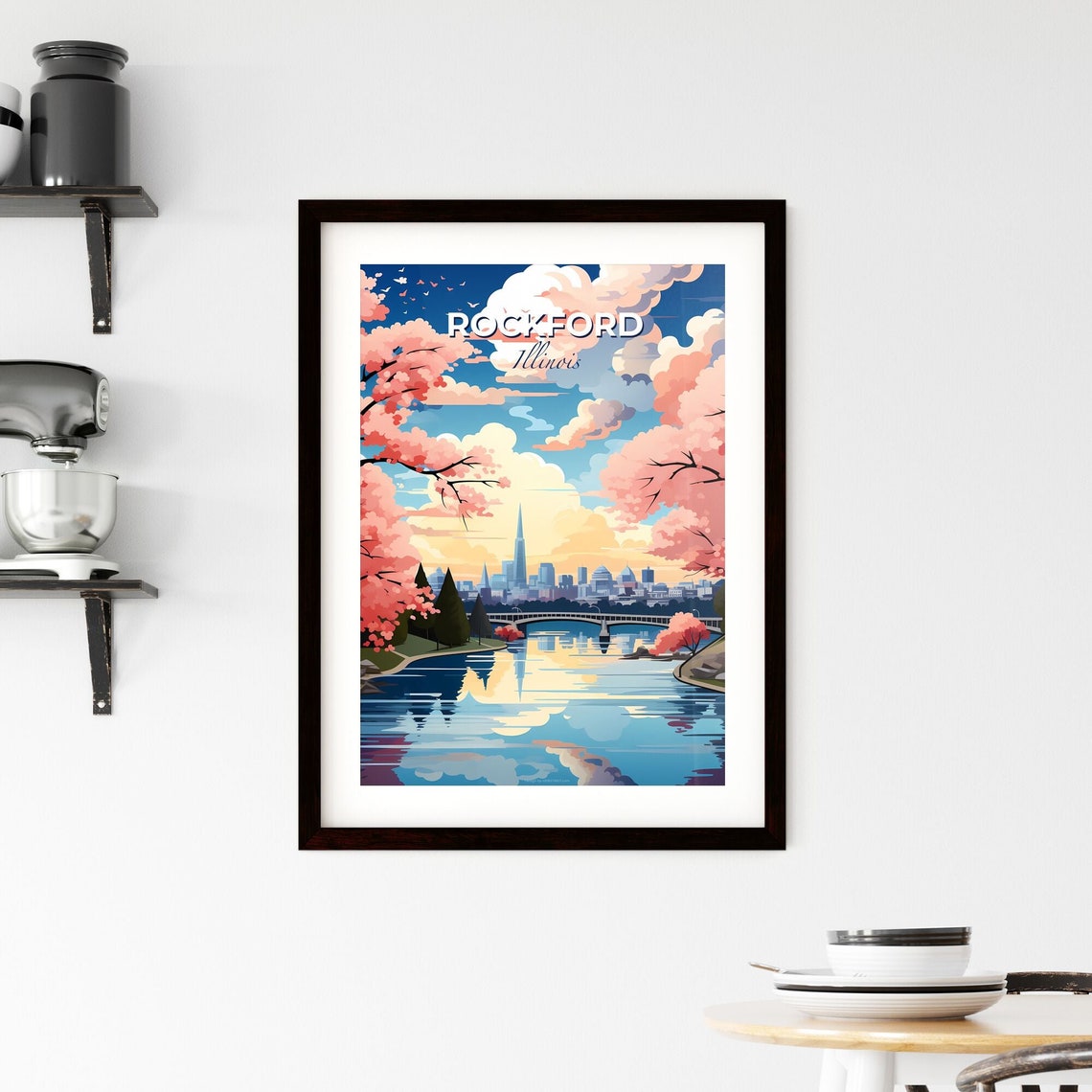 Rockford Illinois Cherry Blossom River Bridge Skyline Poster - Image 2