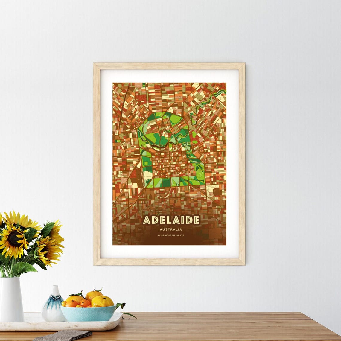 Adelaide Australia Warm Earth Tone Autumn Abstract City Map Art Poster - Image 3