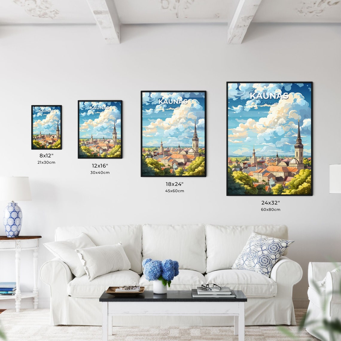 Kaunas Lithuania Illustrated Old Town Skyline Travel Art Poster - Image 3