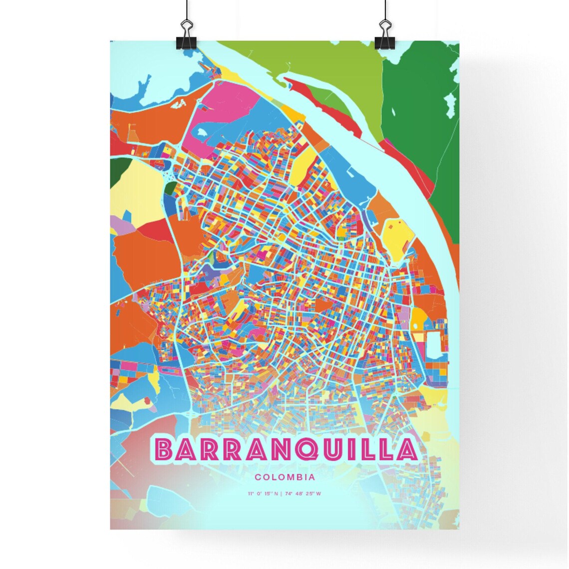 Barranquilla Colombia Crazy Colorful Mosaic City Map Art Poster - Image 3