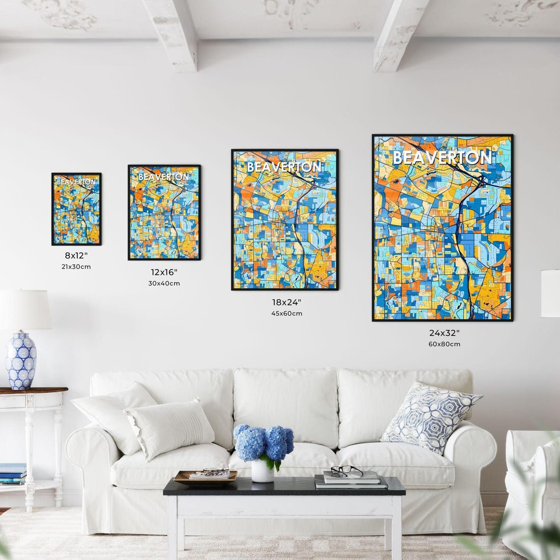 Beaverton Oregon Colorful Blue Orange City Map Mosaic Poster - Image 3