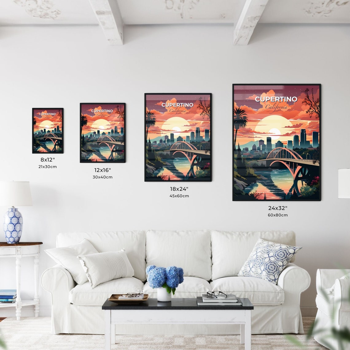 Cupertino California Sunset Arch Bridge City Skyline Art Poster - Image 3