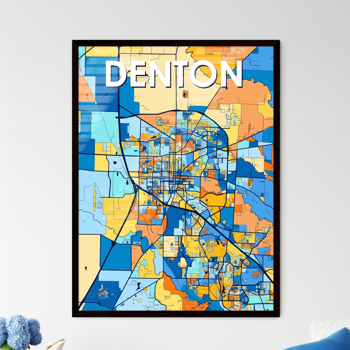Denton Texas Vibrant Colorful Geometric Street Grid City Map Art Poster