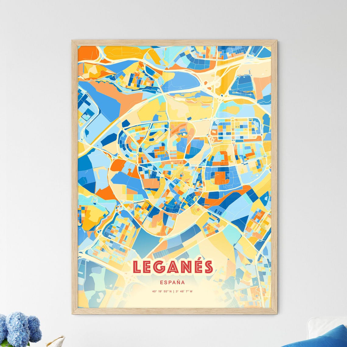 Leganes Spain Modern Colorful Abstract City Map Blue Orange Poster