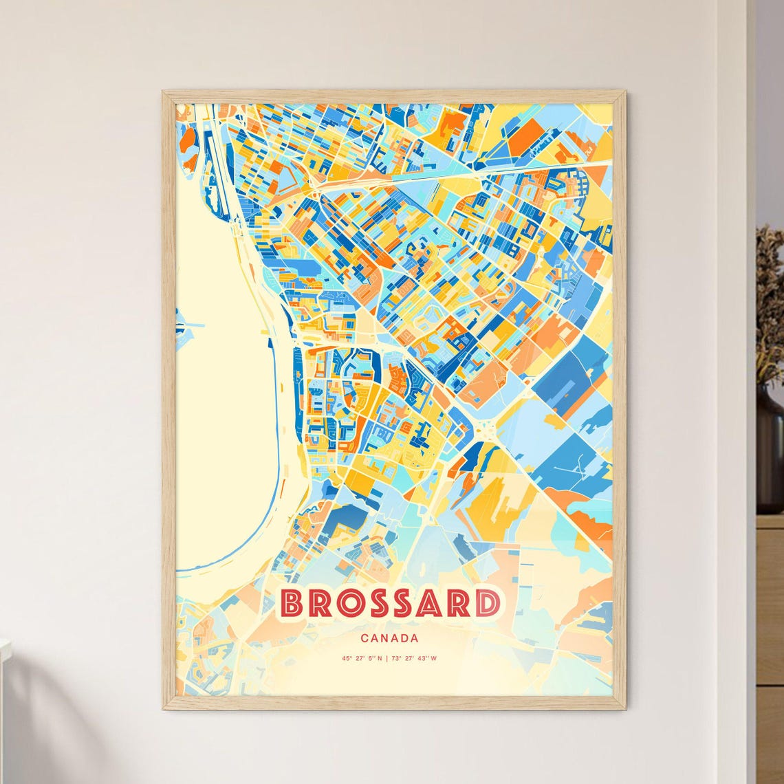 Brossard Canada Blue Orange Street Map Art Home Decor Poster - Image 3