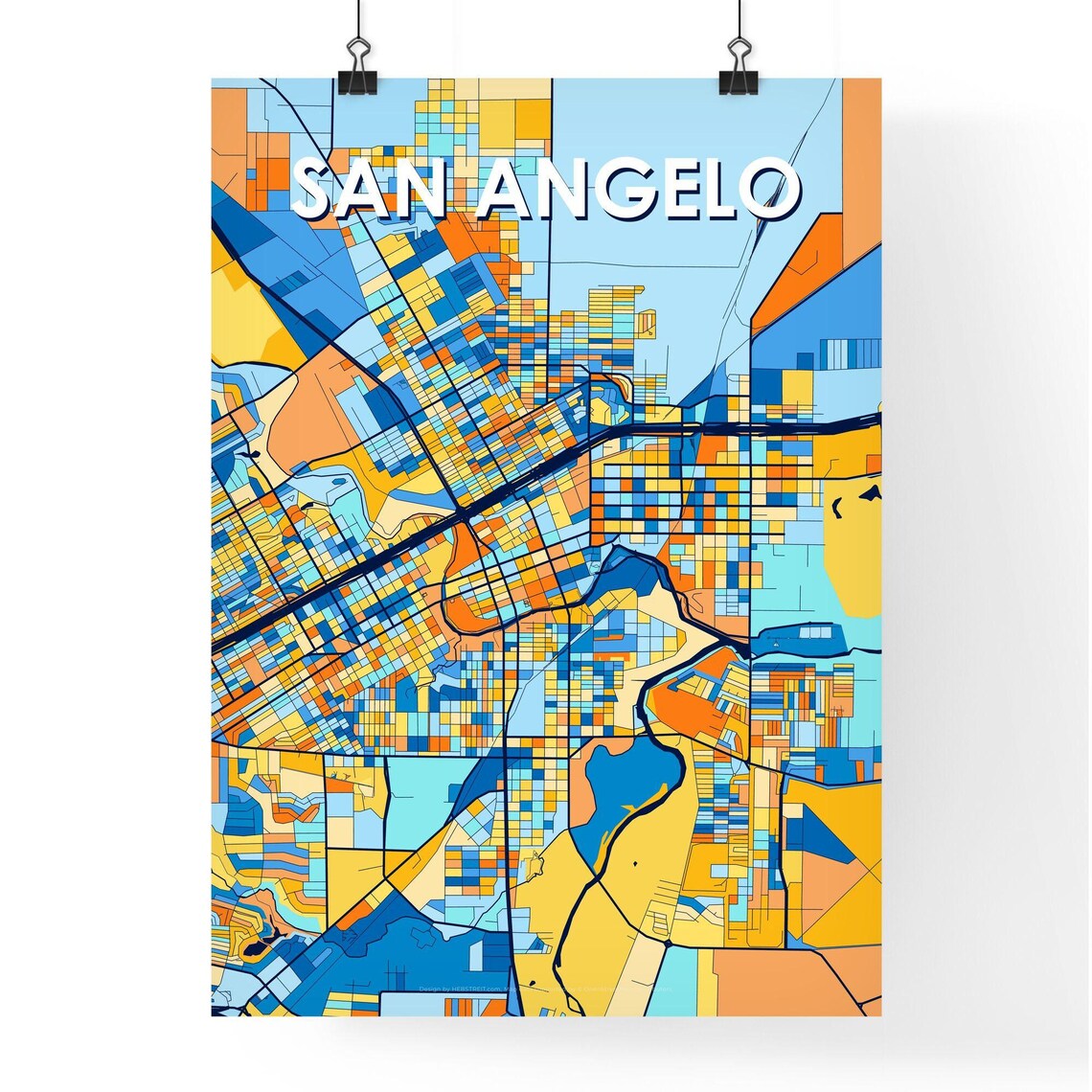 San Angelo Texas Colorful Modern City Map Poster for Home and Office - Image 4