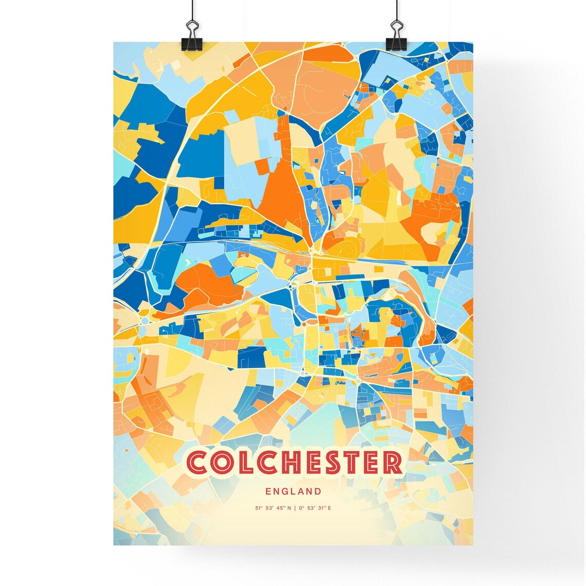 Colchester England Colorful City Map Art Blue Orange Streets Wall Poster - Image 3