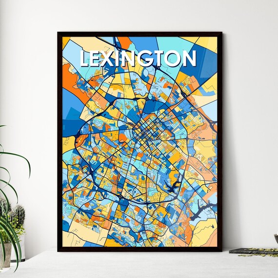 Lexington Kentucky Bold Blue and Orange City Map Decor Poster