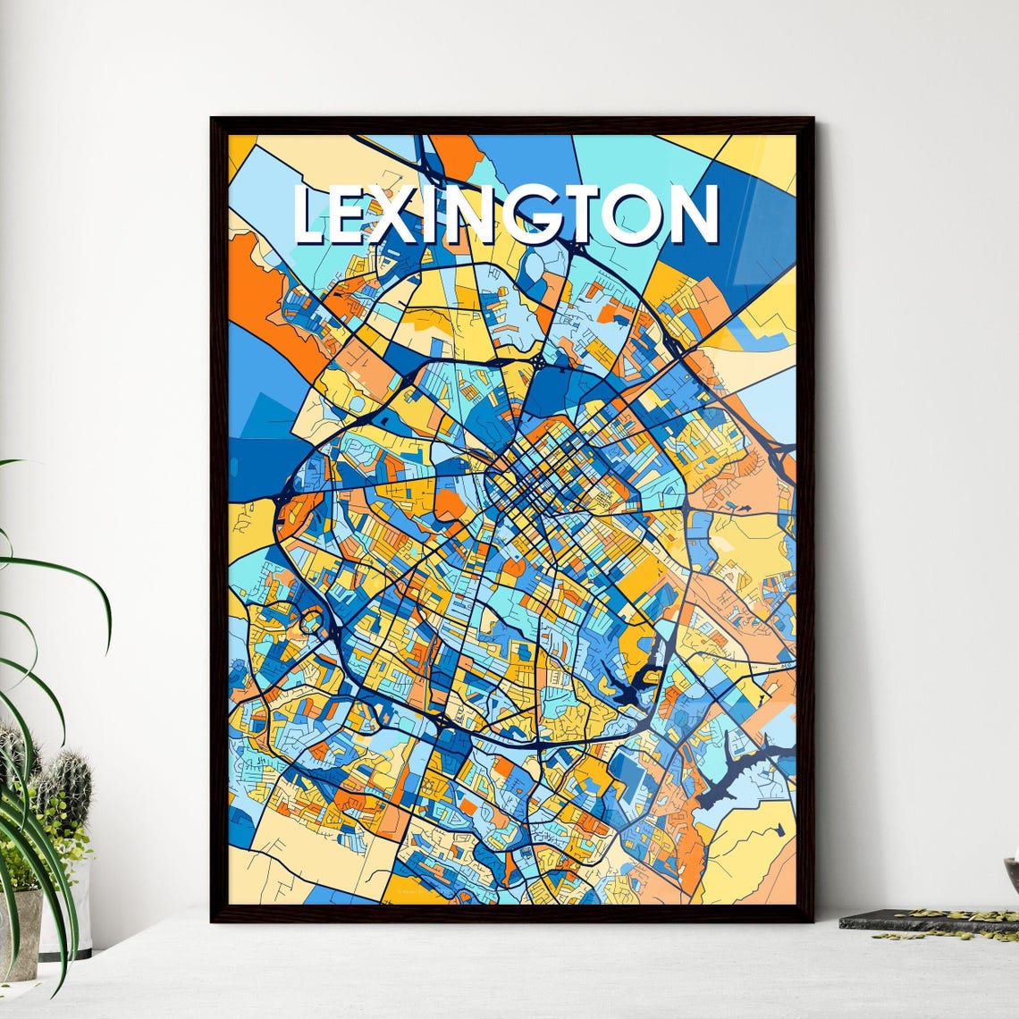 Lexington Kentucky Bold Blue and Orange City Map Decor Poster