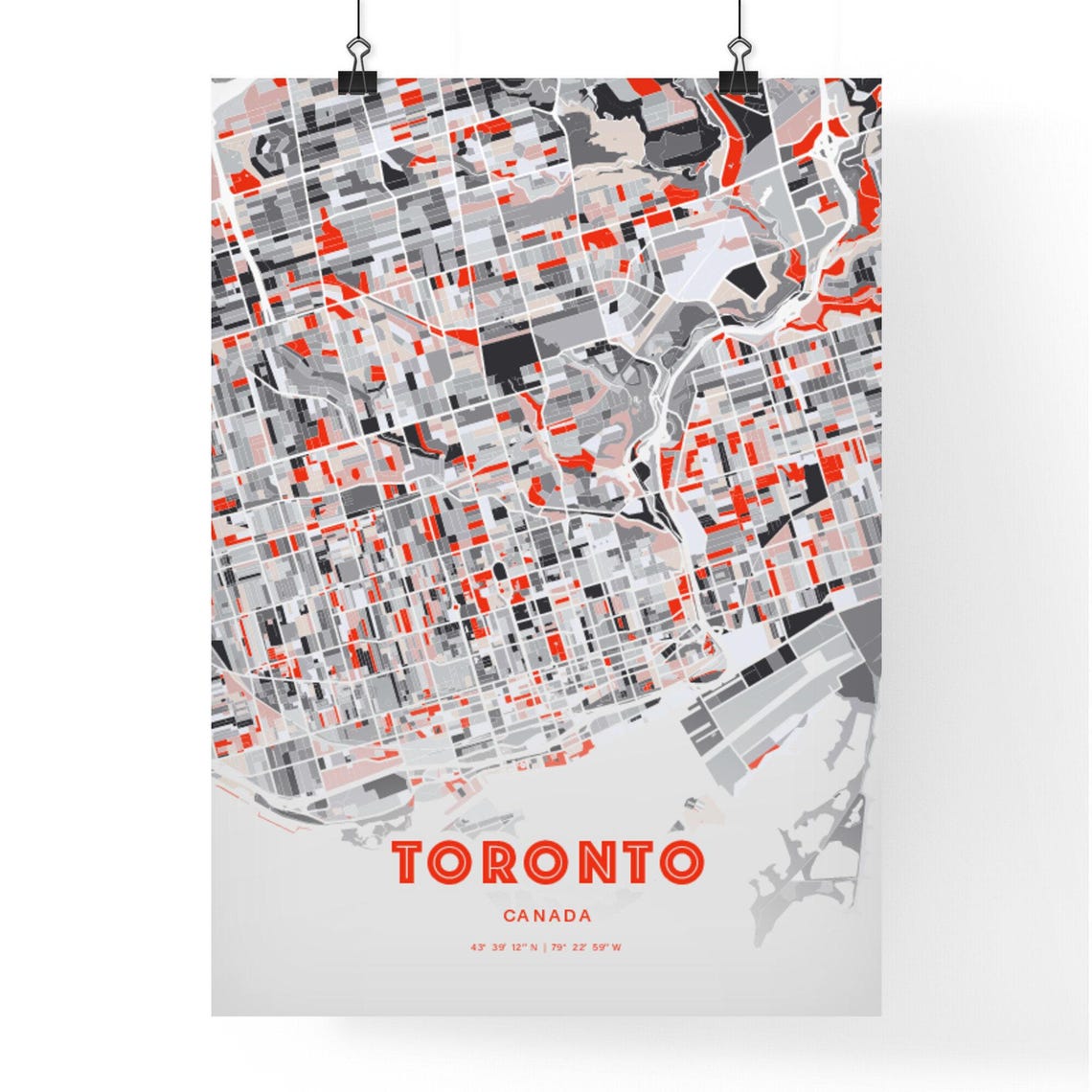 Toronto Canada Modern Red Abstract City Street Map Art Poster - Image 3