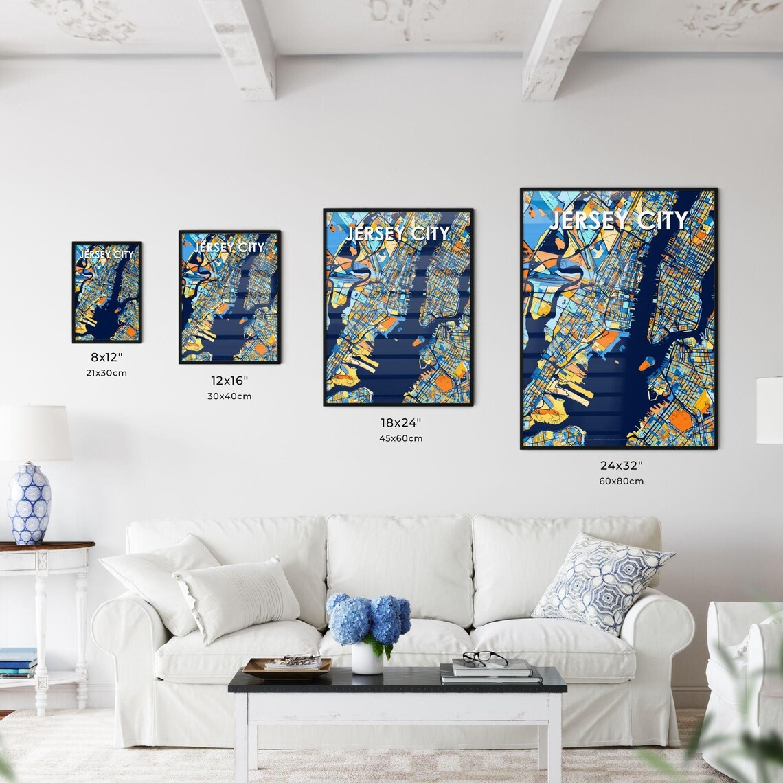 Jersey City New Jersey Vibrant Colorful Mosaic City Street Map Art Poster - Image 3
