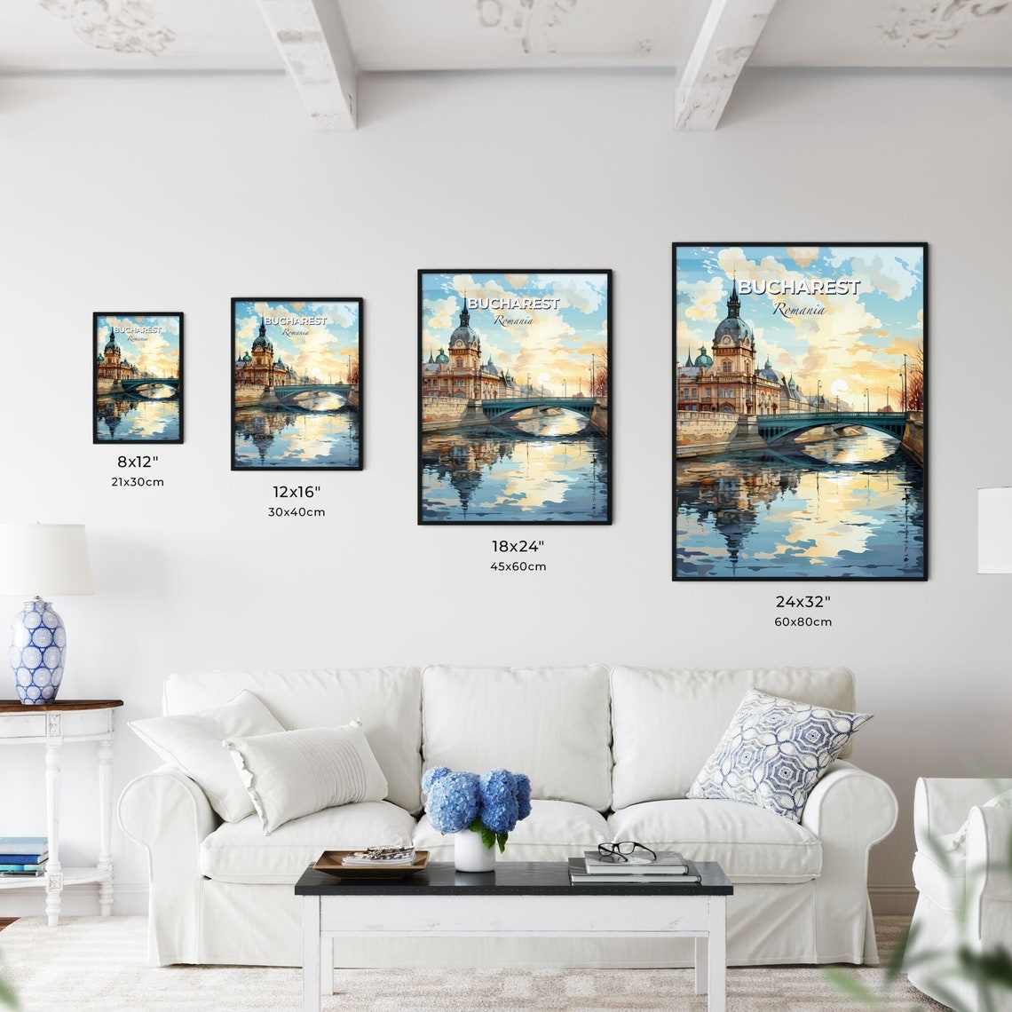 Bucharest Romania Sunrise River Bridge Domed Landmark Poster - Image 3