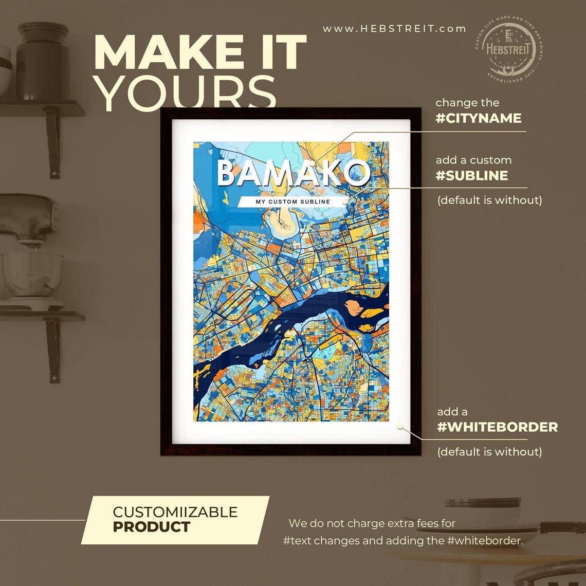 Bamako Mali City Map Blue Orange Modern Cartography Art Poster - Image 2