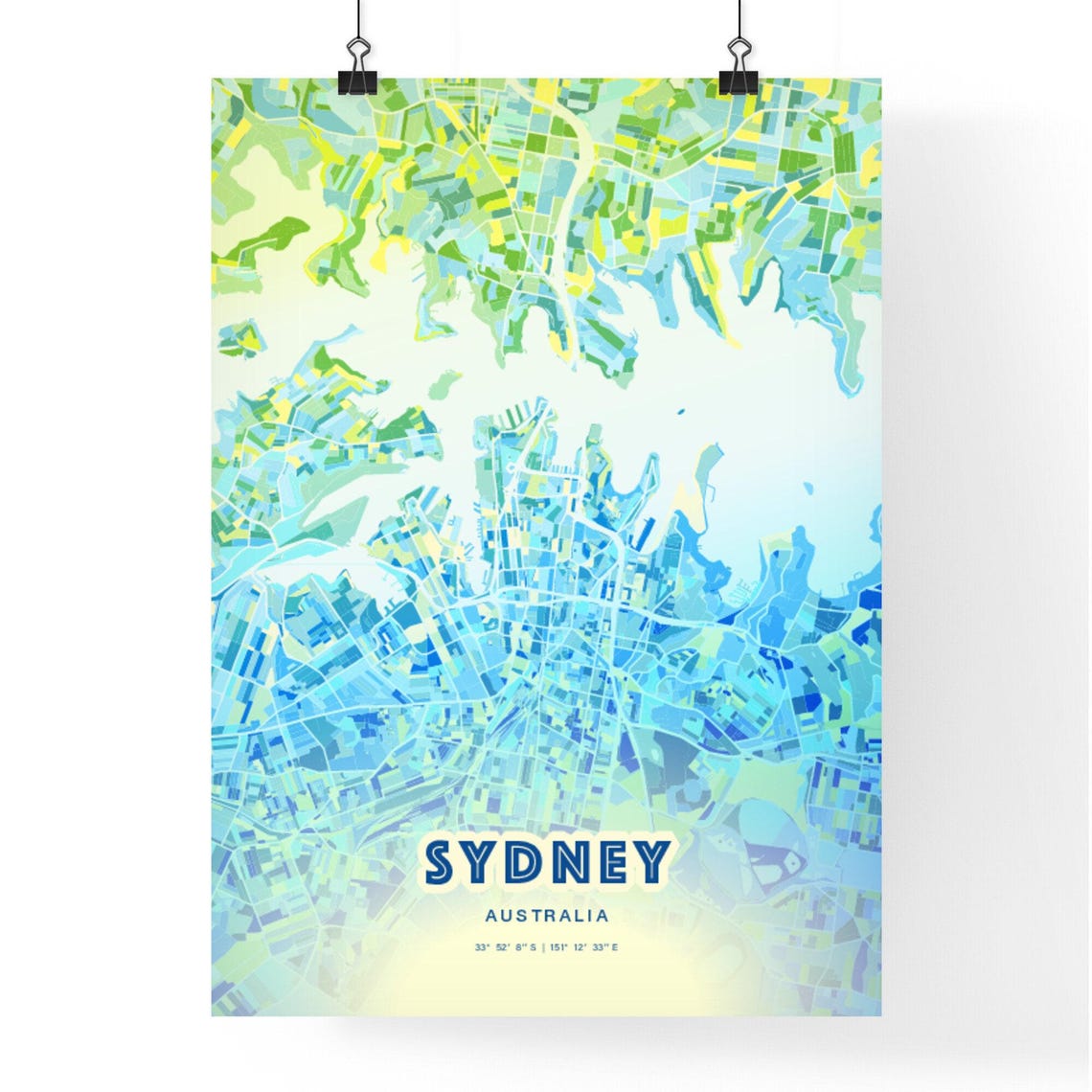Sydney Australia Bluish Watercolor City Map Art Poster Wall Decor - Image 3