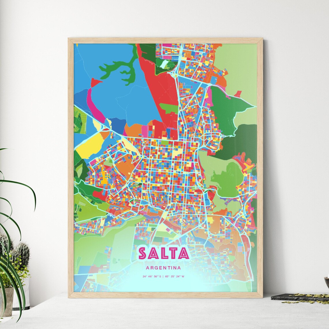Salta Argentina Vibrant Crazy Colorful Mosaic City Map Poster