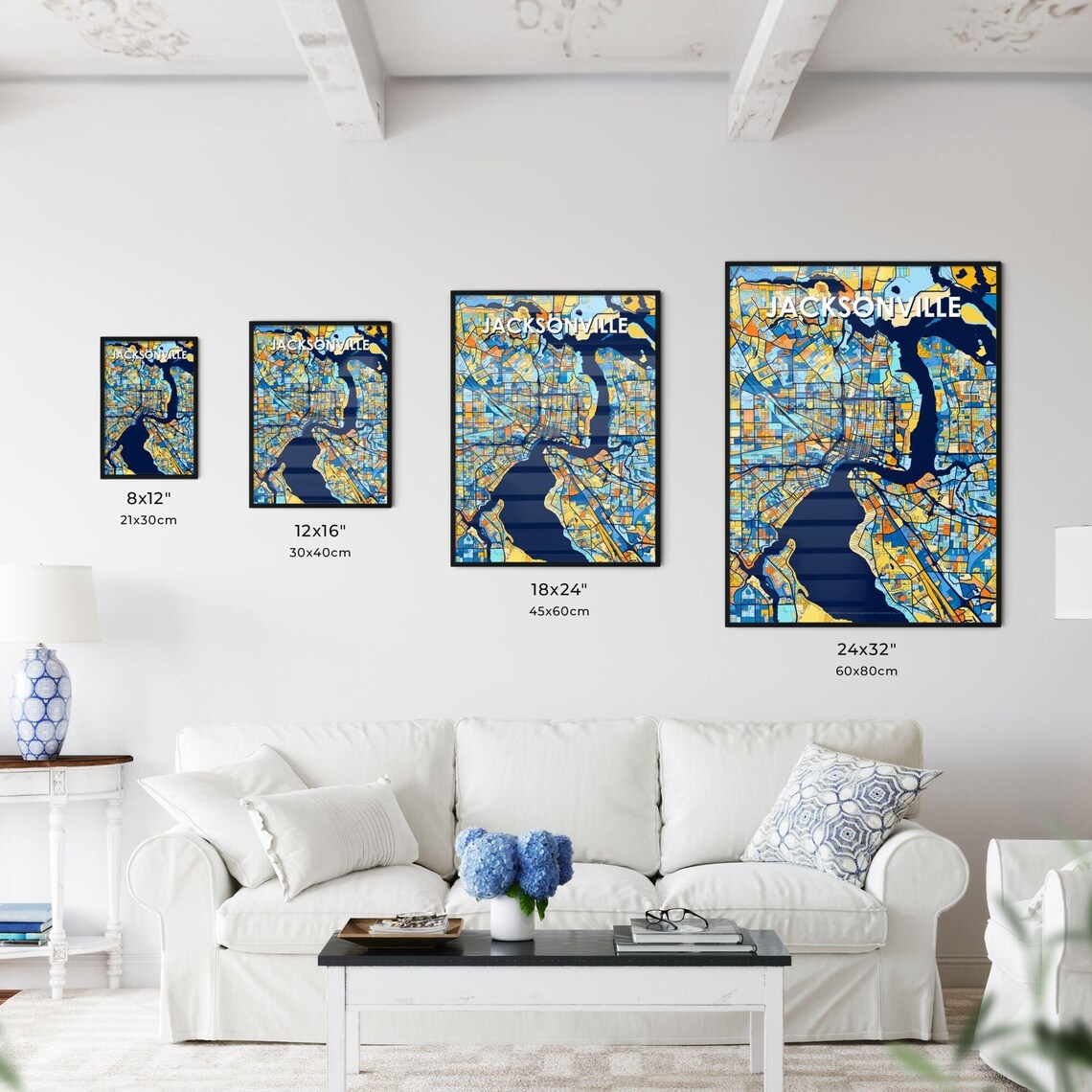 Jacksonville Florida Vibrant Colorful Geometric Street Grid City Map Art Poster - Image 3
