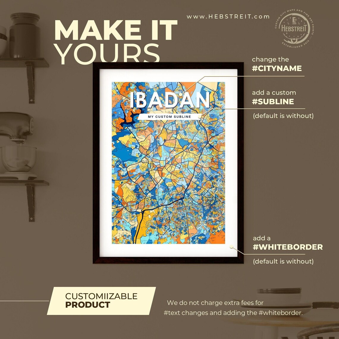 Ibadan Nigeria Vibrant Colorful City Map Art Print Home Decor - Image 2