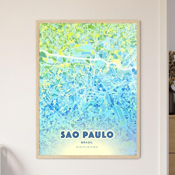 Sao Paulo Brazil Bluish Watercolor Modern Decorative City Map Art Poster